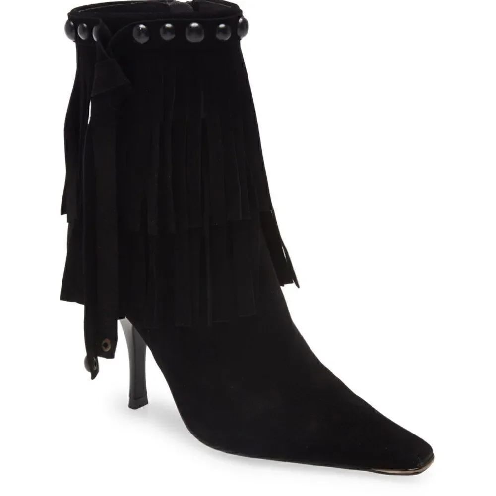 Jeffrey Campbell Trotting Fringe Black Suede Bootie size 8.5